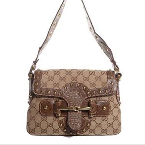 Authentic Gucci Monogram Studded Pelham Flap bag